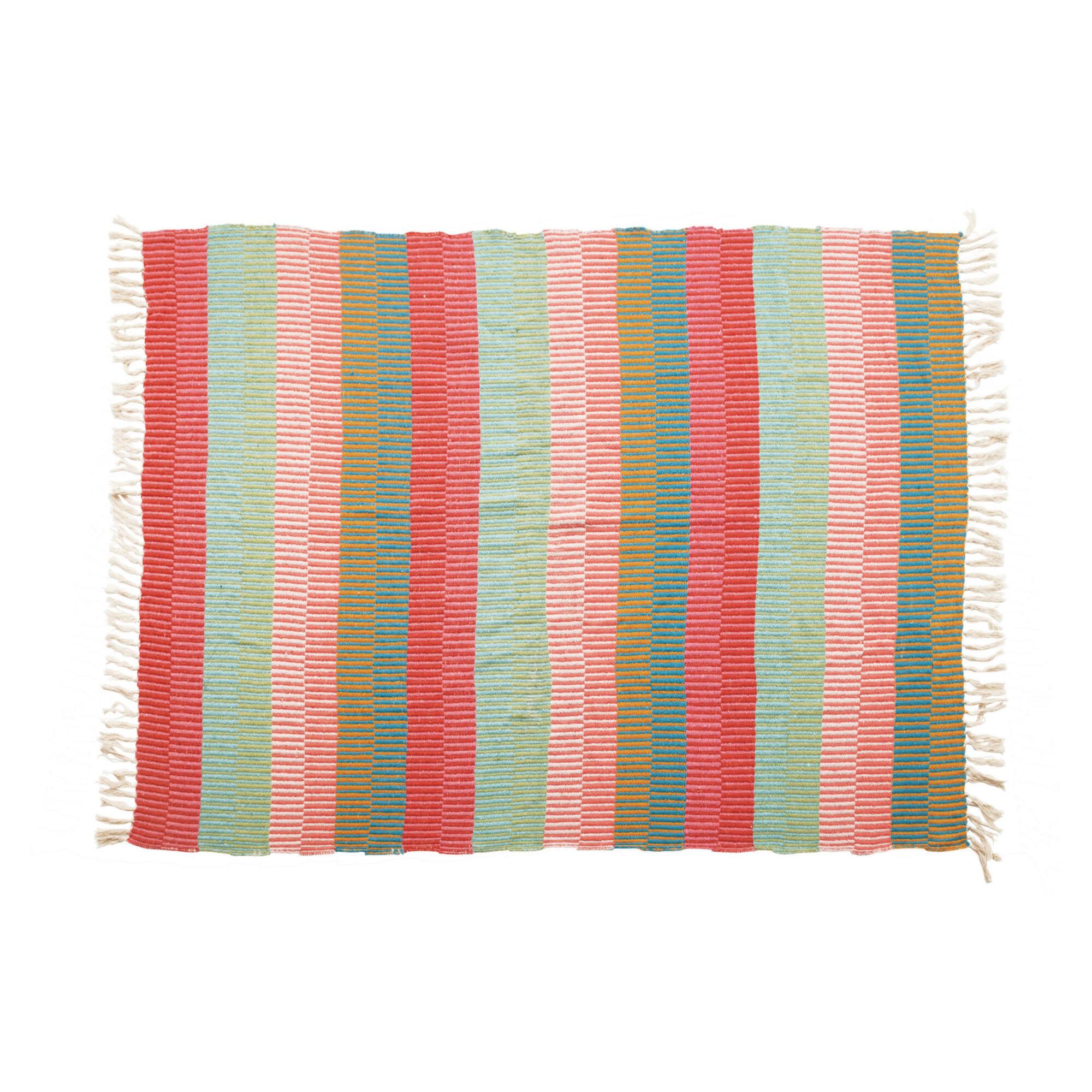 Hello Honey® Multicolor Woven Recycled Cotton Blend Striped Throw with Tassels